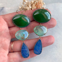 Jade, Aquaprase, and Dumortierite Earrings